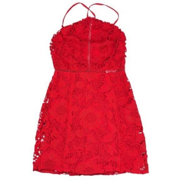UO Lace High-Neck Red Mini Dress Size XS - Picture 7 of 7
